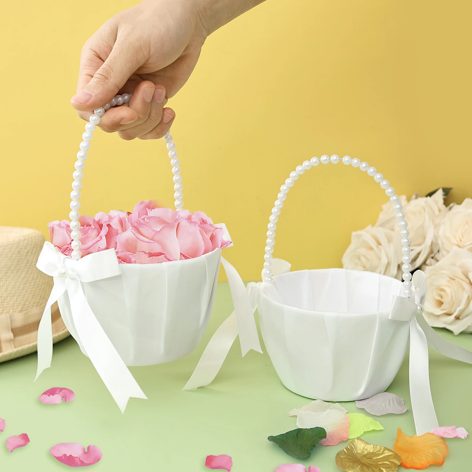 Wedding Hampers - 2Pcs Wedding Flower Girl Basket Bowknot