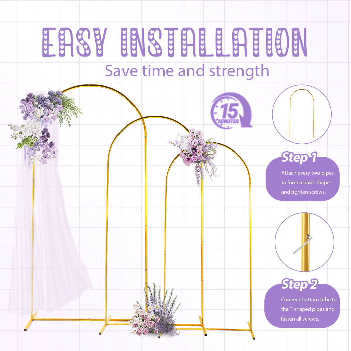 3Pack Golden Metal Arch Kits,  - Wedding Support review and price
